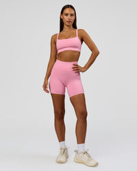 Woman wearing Fusion Bonded High-Rise 6" Short Pockets - Pink Rose | Model:Brylee | Size:XS | Thumbnail Index: 5