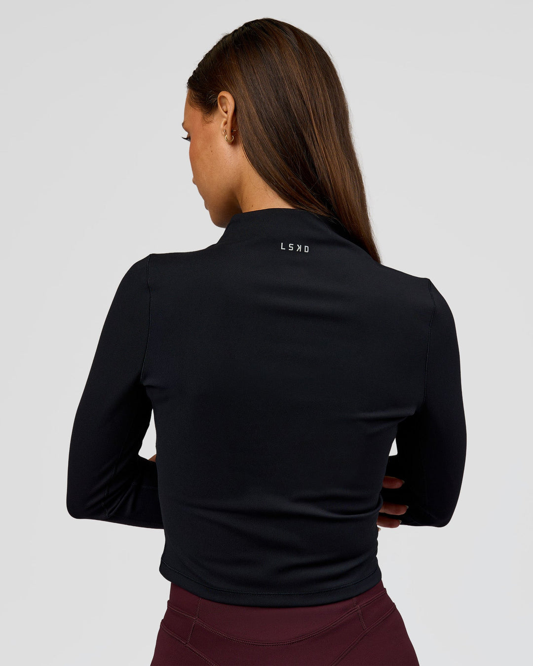 Woman wearing Sculpt Full Zip Long Sleeve Top - Black | Model:Brylee | Size:XS - view 11