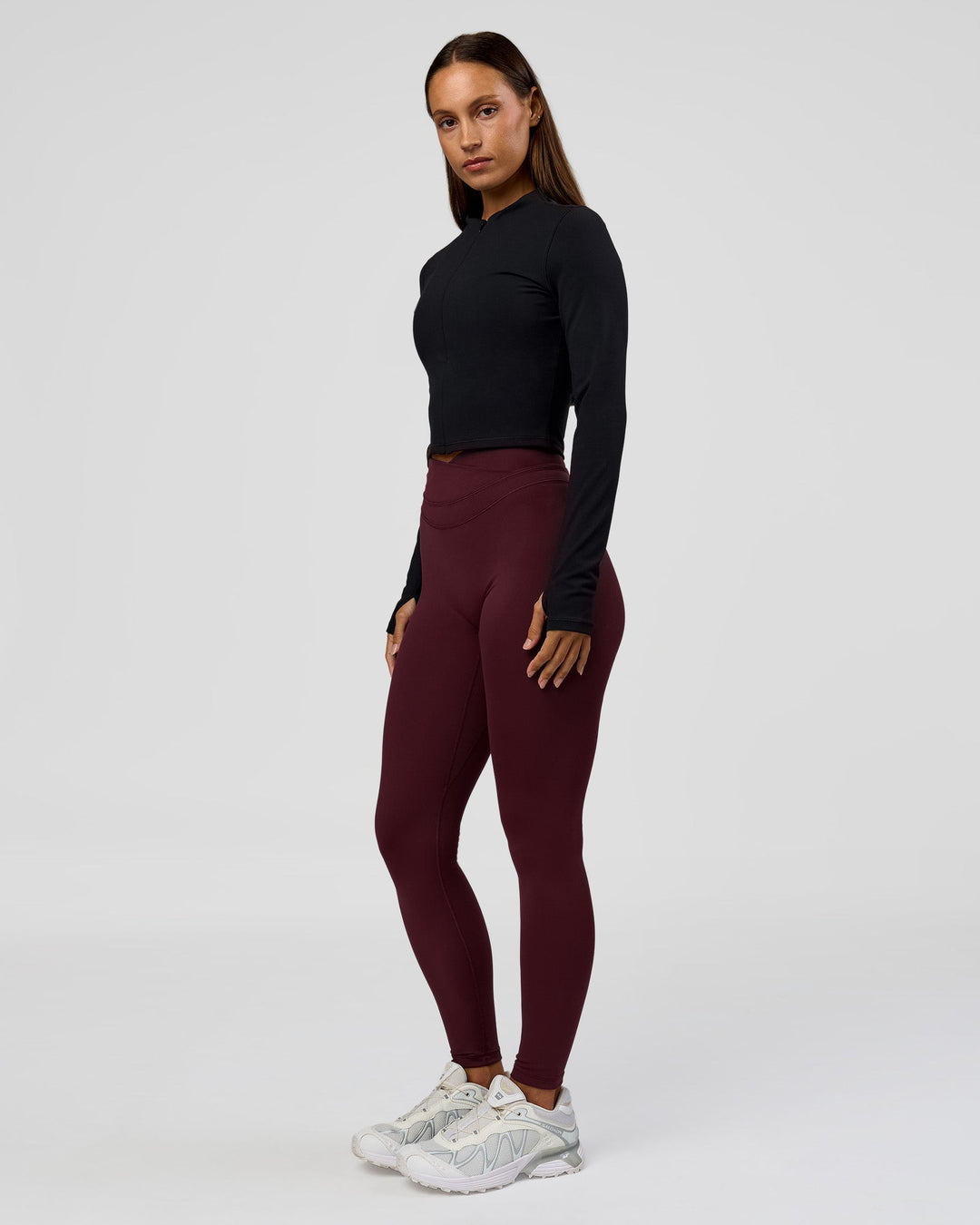 Woman wearing Sculpt Full Zip Long Sleeve Top - Black | Model:Brylee | Size:XS - view 12