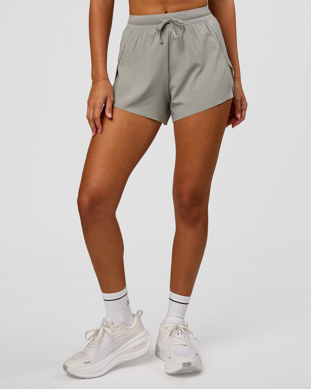 Woman wearing Accelerate 3" High-Rise Running Short - Alloy | Model:Charli | Size:XS - view 6