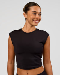 Woman wearing All Day Cropped Sleeve Top - Black | Model:Charli | Size:XS | Thumbnail Index: 0
