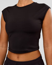 Woman wearing All Day Cropped Sleeve Top - Black | Model:Charli | Size:XS | Thumbnail Index: 1