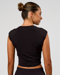 Woman wearing All Day Cropped Sleeve Top - Black | Model:Charli | Size:XS | Thumbnail Index: 2