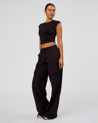 Woman wearing All Day Cropped Sleeve Top - Black | Model:Charli | Size:XS | Thumbnail Index: 3