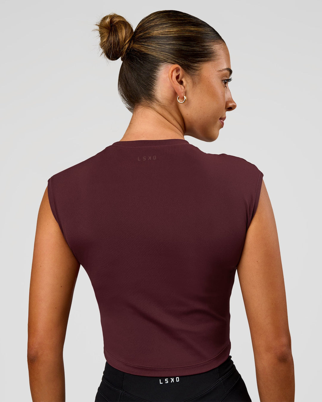 Woman wearing All Day Cropped Sleeve Top - Cherry Lacquer | Model:Charli | Size:XS - view 5