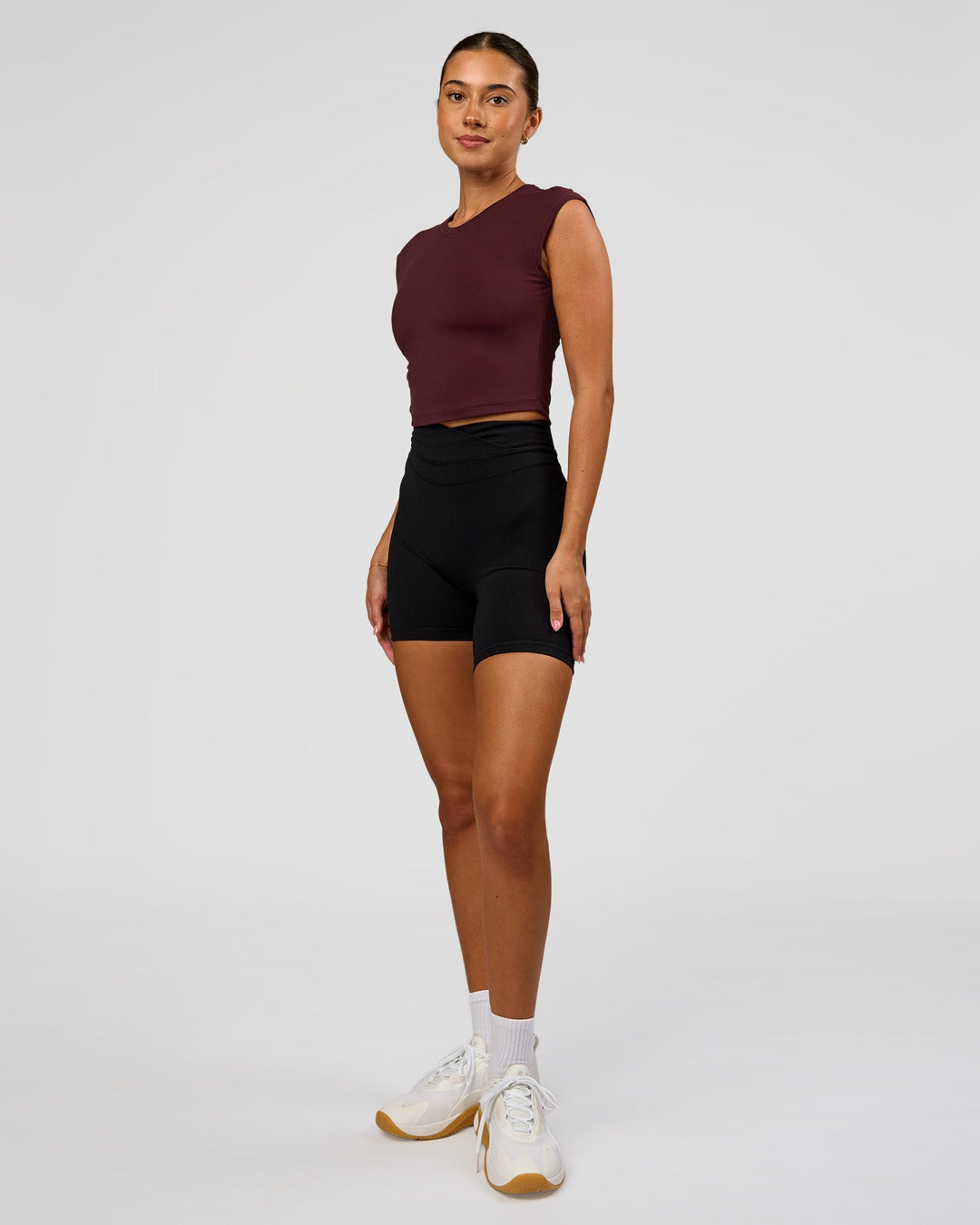 Woman wearing All Day Cropped Sleeve Top - Cherry Lacquer | Model:Charli | Size:XS - view 8
