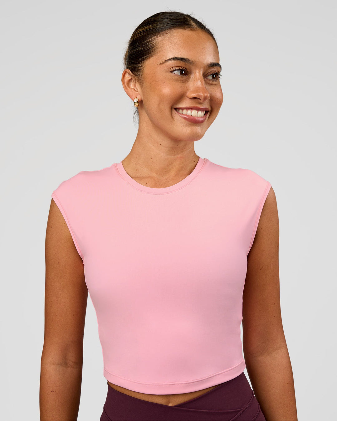 Woman wearing All Day Cropped Sleeve Top - Pink Rose | Model:Charli | Size:XS - view 5