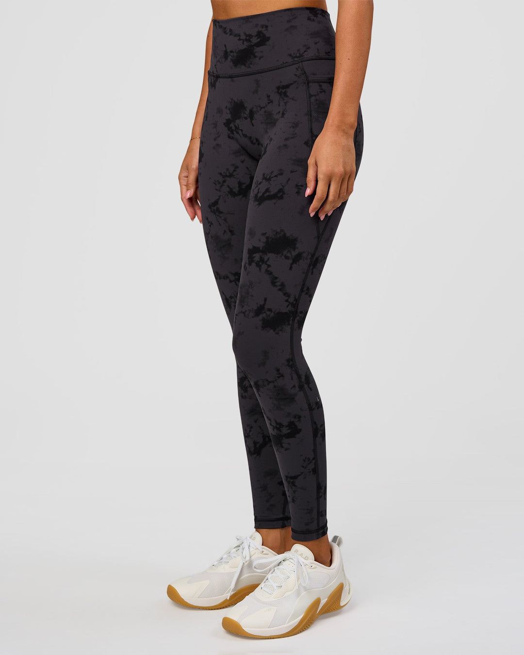 Woman wearing Fusion Ultra High-Rise Full Length Legging Pockets - Black Tie Dye | Model:Charli | Size:XS - view 6