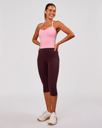 Woman wearing Fusion V Contour Ultra High-Rise 3/4 Legging Pockets - Cherry Lacquer | Model:Charli | Size:XS | Thumbnail Index: 4