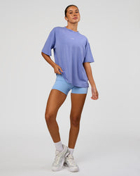 Woman wearing Go-To FLXCotton Oversized Tee - Bluebell Washed-White | Model:Charli | Size:XS | Thumbnail Index: 3