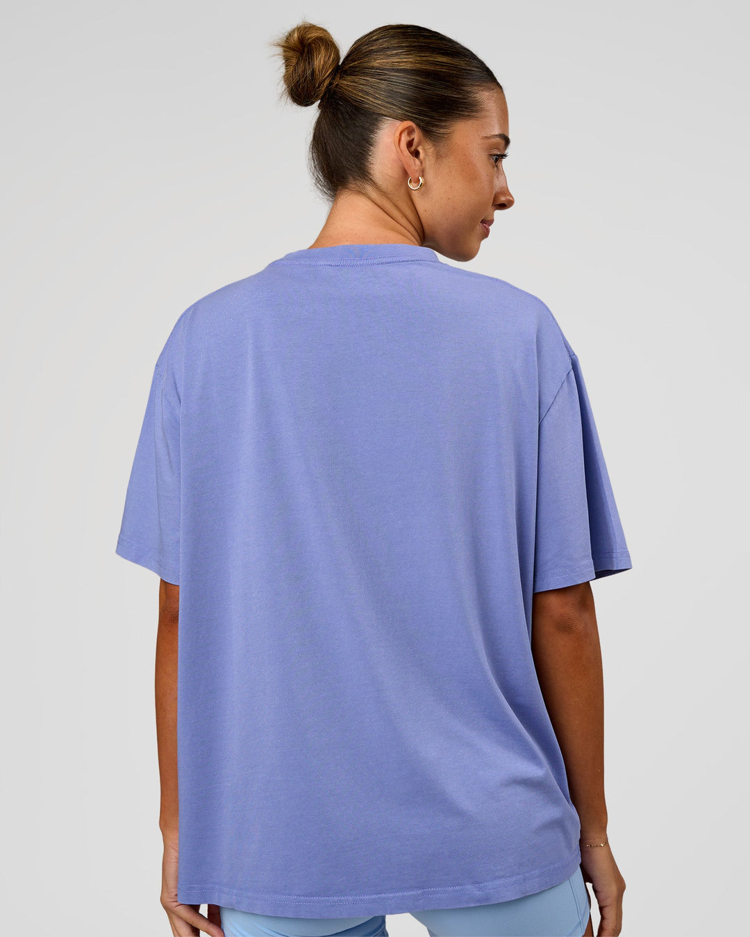 Woman wearing Go-To FLXCotton Oversized Tee - Bluebell Washed-White | Model:Charli | Size:XS - view 7