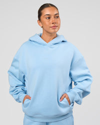 Woman wearing Go-To Script Oversized Hoodie - Open Air | Model:Charli | Size:XS | Thumbnail Index: 0