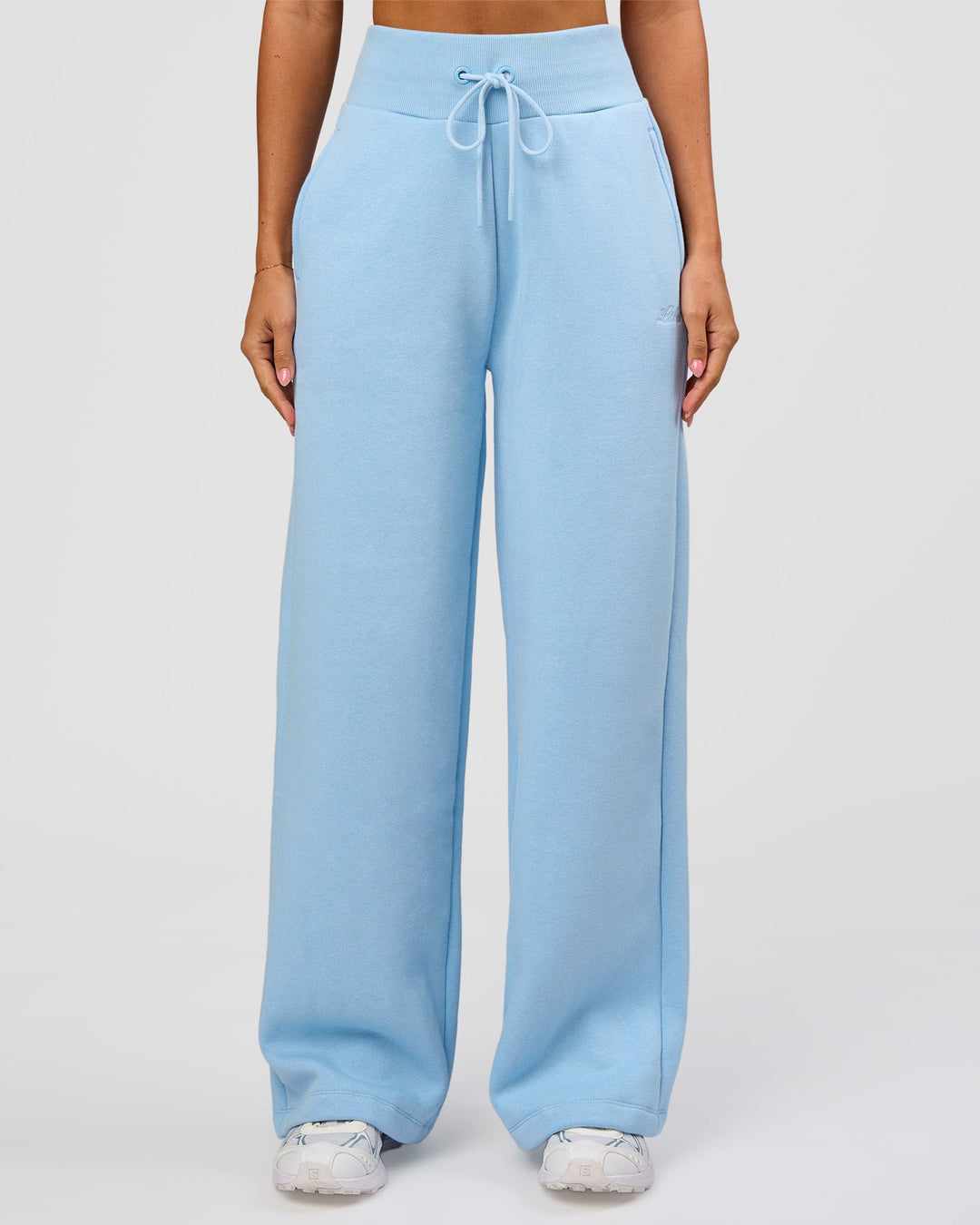 Woman wearing Go-To Script Wide Leg Track Pant - Open Air | Model:Charli | Size:XS - view 5