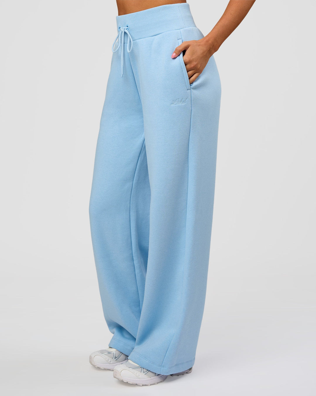 Woman wearing Go-To Script Wide Leg Track Pant - Open Air | Model:Charli | Size:XS - view 6