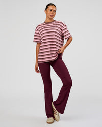 Woman wearing Go-To Shadow Stripe FLXCotton Oversized Tee - Pink Rose-Cocoa Powder | Model:Charli | Size:XS | Thumbnail Index: 2