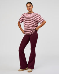 Woman wearing Go-To Shadow Stripe FLXCotton Oversized Tee - Pink Rose-Cocoa Powder | Model:Charli | Size:XS | Thumbnail Index: 4