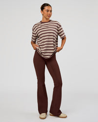 Woman wearing Go-To Shadow Stripe FLXCotton Oversized Tee - Shale Beige-Hot Chocolate | Model:Charli | Size:XS | Thumbnail Index: 3