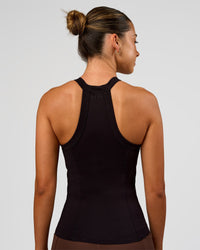 Woman wearing Luxe Comfort Shelf Bra Tank  - Black | Model:Charli | Size:XS | Thumbnail Index: 2