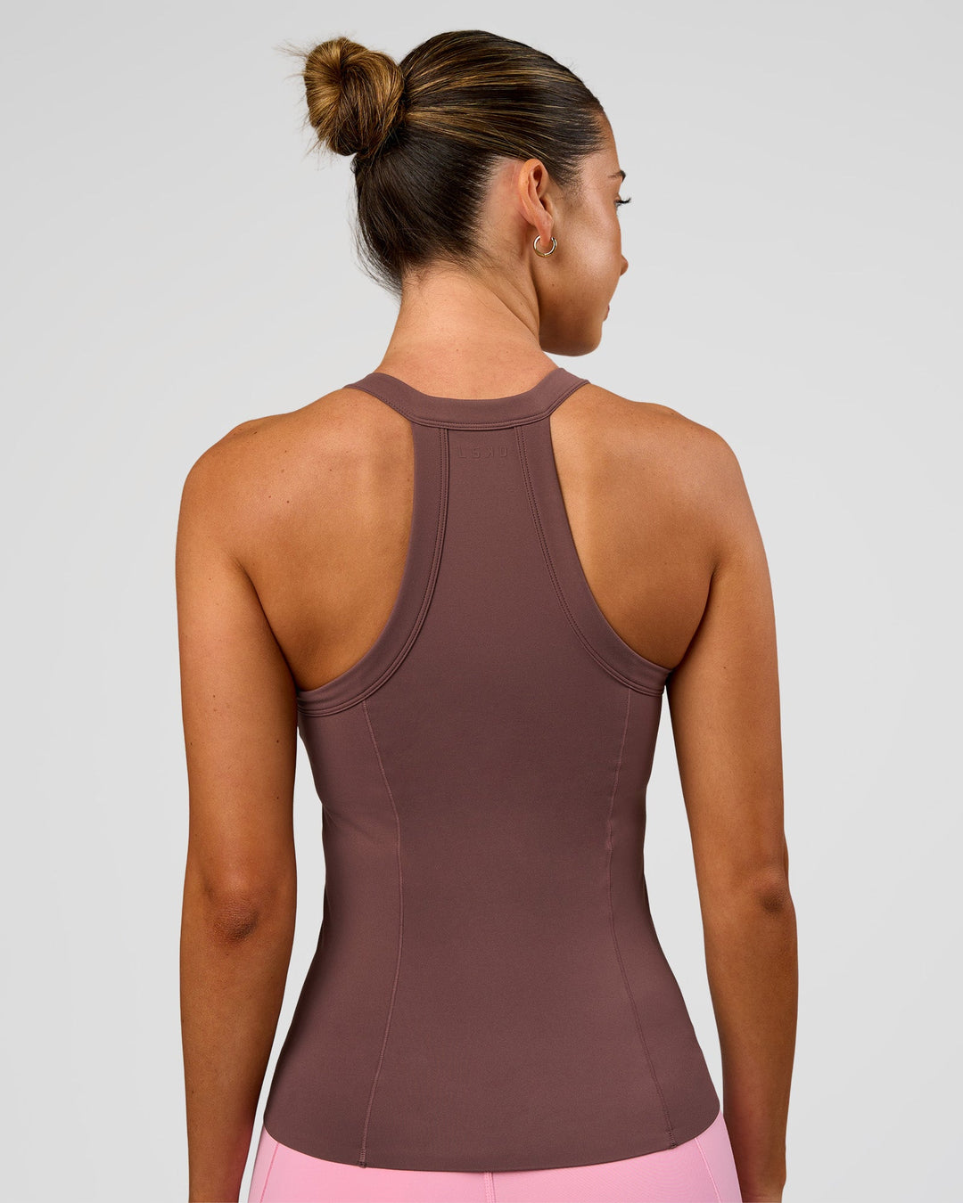Woman wearing Luxe Comfort Shelf Bra Tank  - Cocoa Powder | Model:Charli | Size:XS - view 3