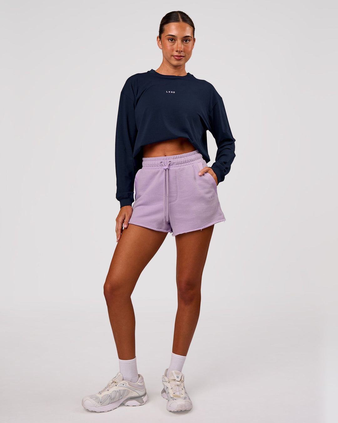 Woman wearing MVP Elite Terry Short - Pale Lilac | Model:Charli | Size:XS - view 8