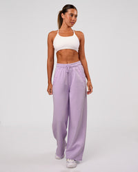 Woman wearing MVP Elite Terry Wide Leg Pant - Pale Lilac | Model:Charli | Size:XS | Thumbnail Index: 1