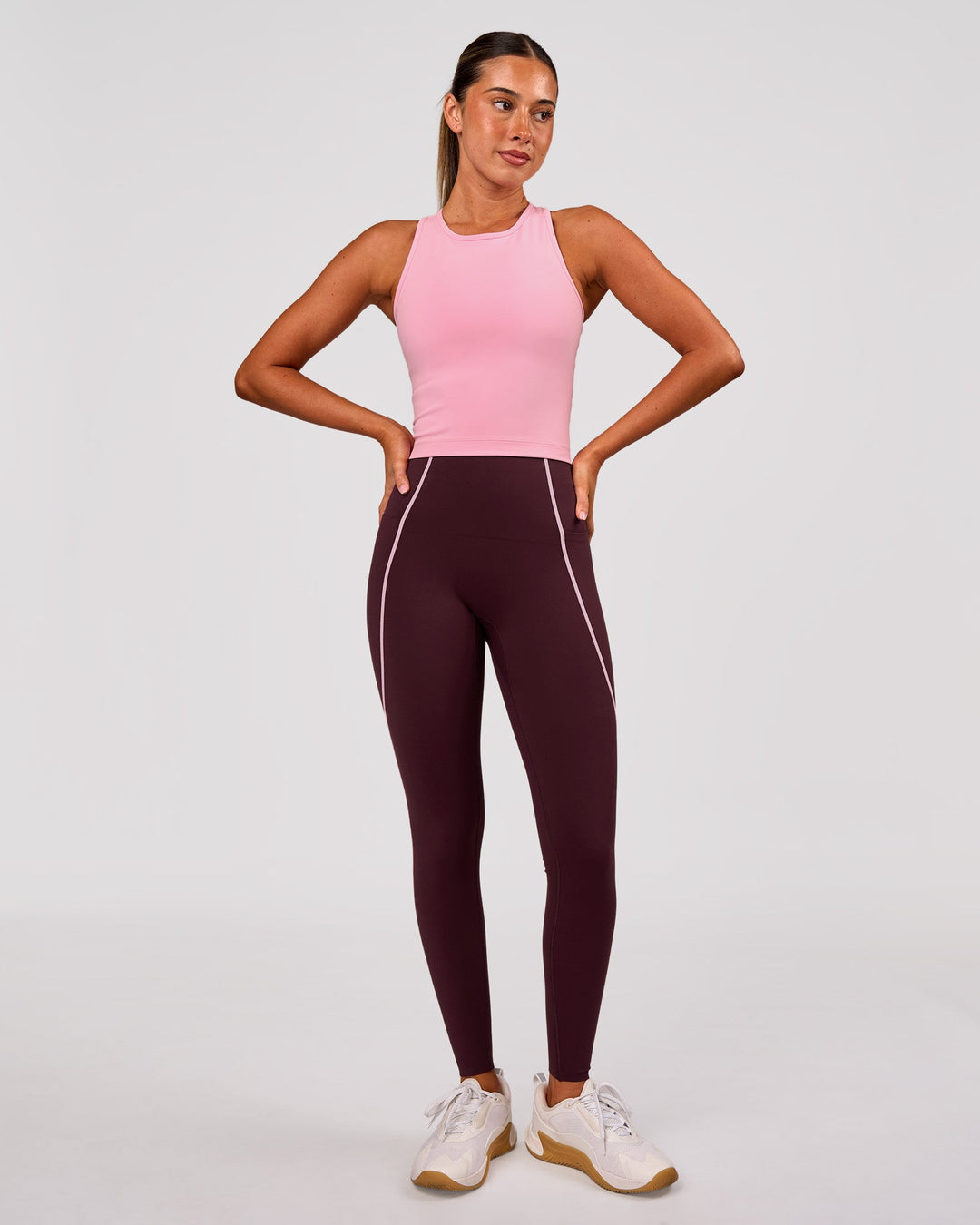Woman wearing Power Ultra High-Rise Full Length Legging Pockets - Cherry Lacquer-Pink Rose | Model:Charli | Size:XS - view 7