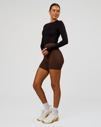 Woman wearing Staple Long Sleeve Cropped Tee 2.0 - Black | Model:Charli | Size:XS | Thumbnail Index: 4
