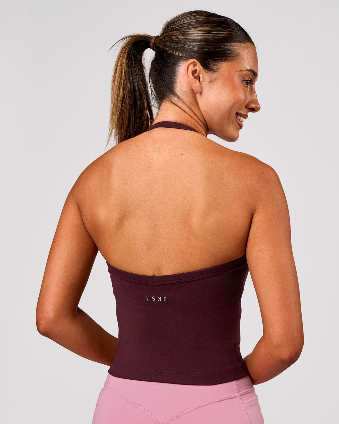 Woman wearing Unleash Shelf Bra Tank - Cherry Lacquer | Model:Charli | Size:XS - view 2