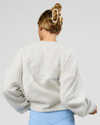 Woman wearing Strong is Beautiful Oversized Sweater - Silver Marl | Model:Georgia | Size:XS | Thumbnail Index: 6