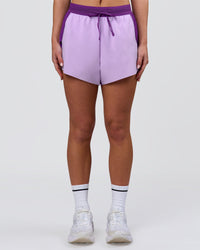 Woman wearing Accelerate 3" High-Rise Running Short - Chloe Purple | Model:Issy | Size:XS | Thumbnail Index: 9
