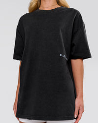Woman wearing Backline Washed Heavyweight Oversized Tee - Black Washed | Model:Issy | Size:XS | Thumbnail Index: 6