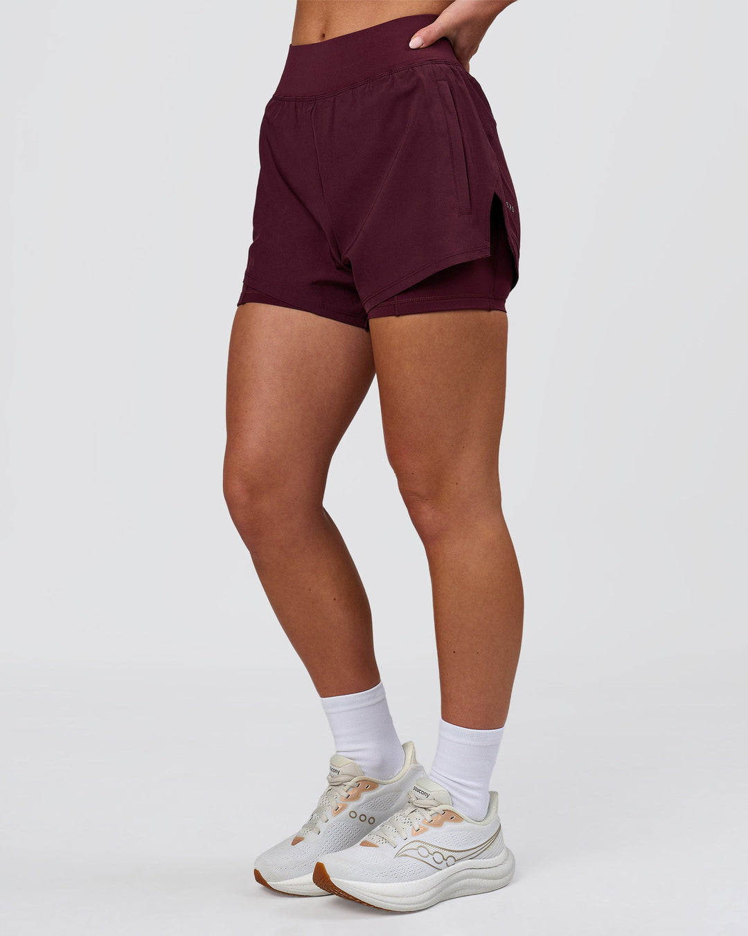 Woman wearing Challenger 3" Lined Performance Short - Cherry Lacquer | Model:Issy | Size:XS - view 5