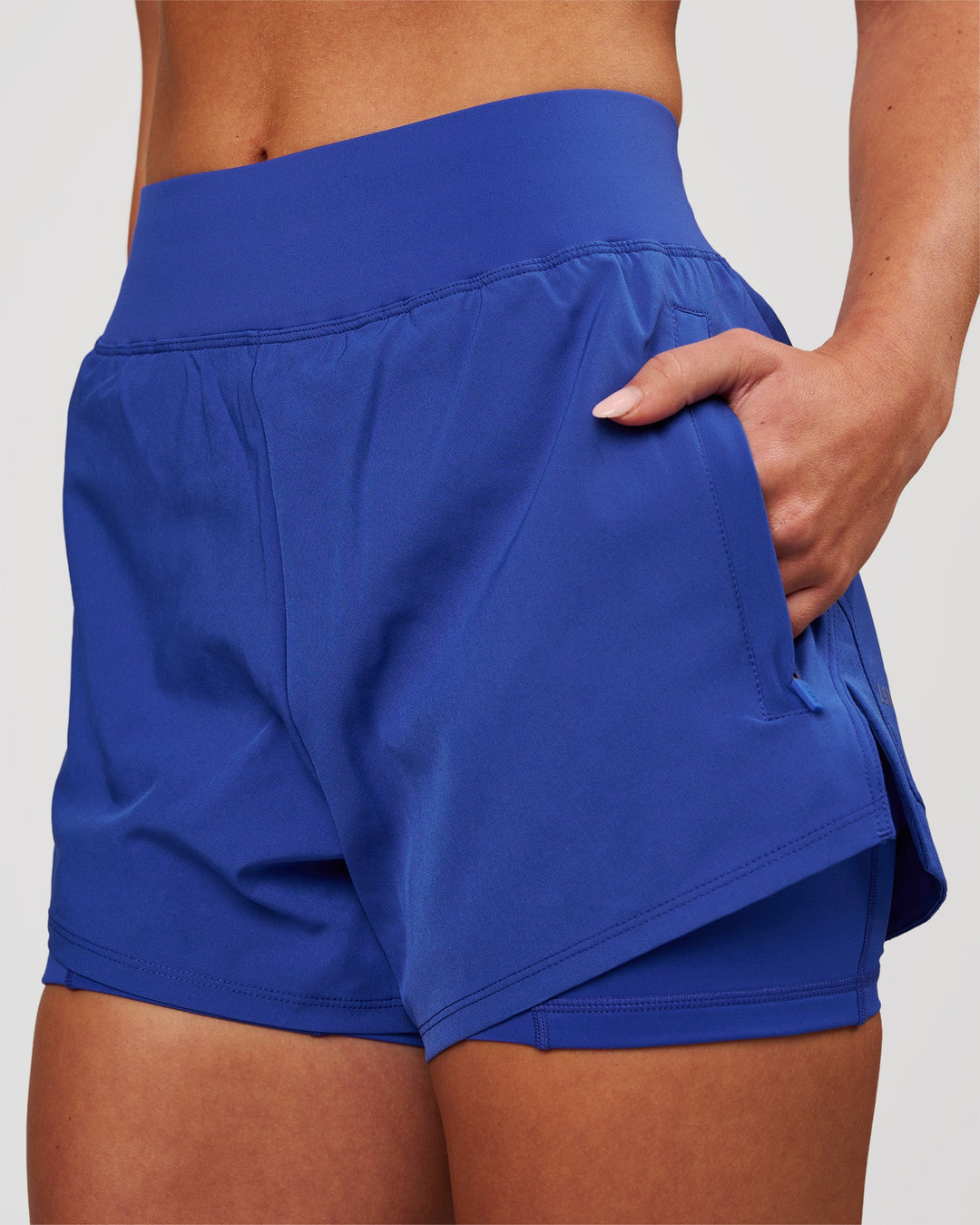Woman wearing Challenger 3" Lined Performance Short - Power Cobalt | Model:Issy | Size:XS - view 1