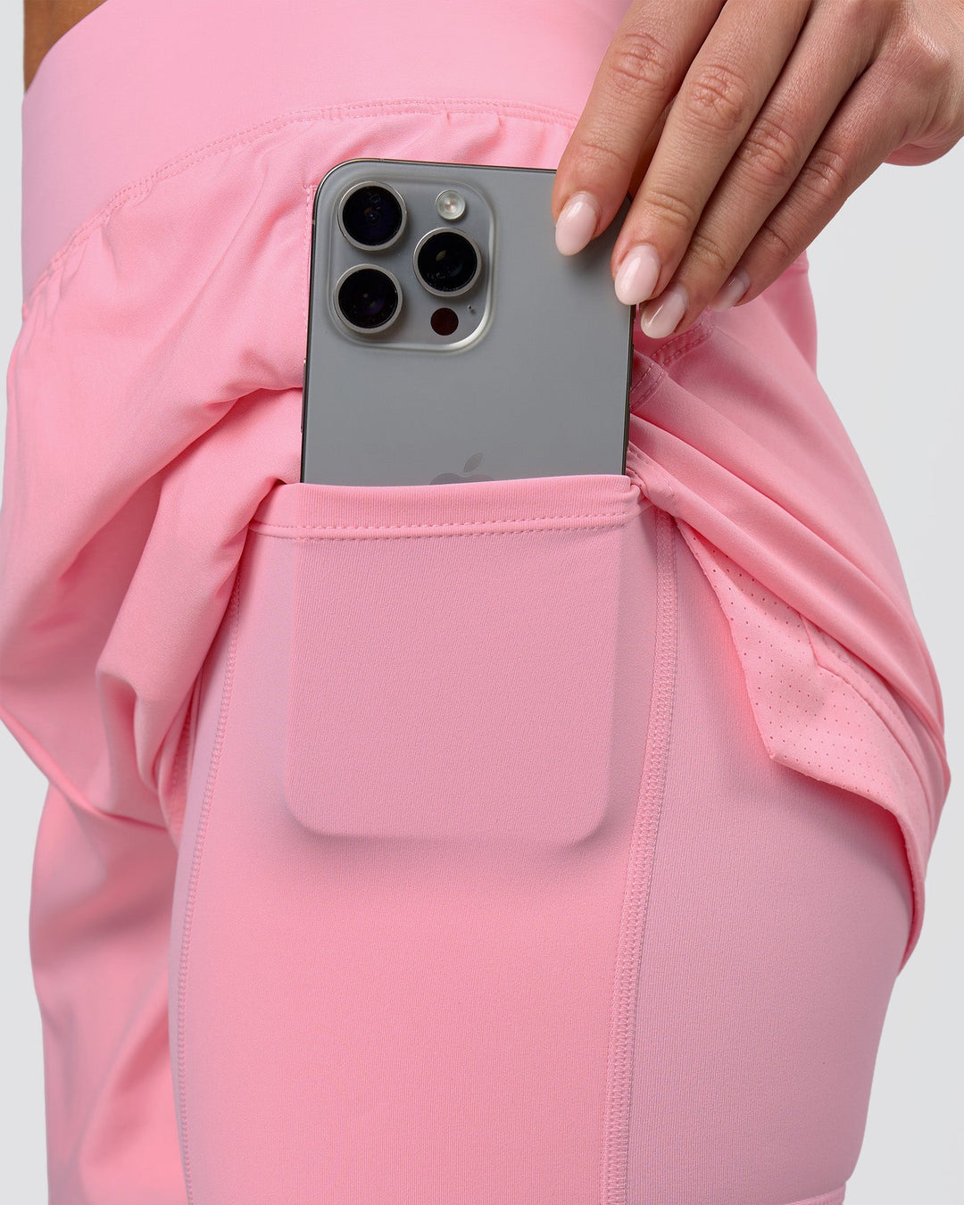 Woman wearing Challenger 5" Lined Performance Short - Pink Rose | Model:Issy | Size:XS - view 7
