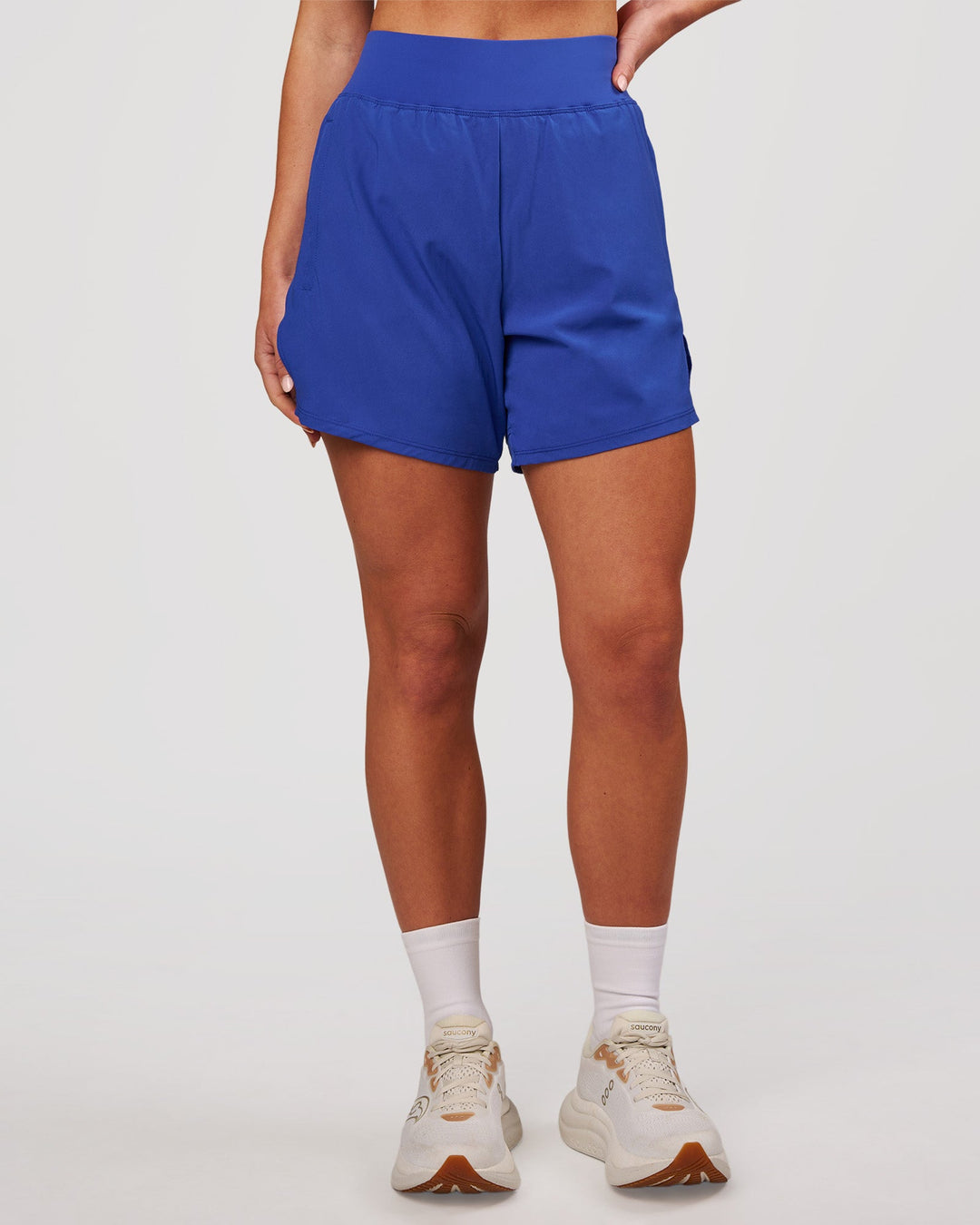 Woman wearing Challenger 5" Lined Performance Short - Power Cobalt | Model:Issy | Size:XS - view 4