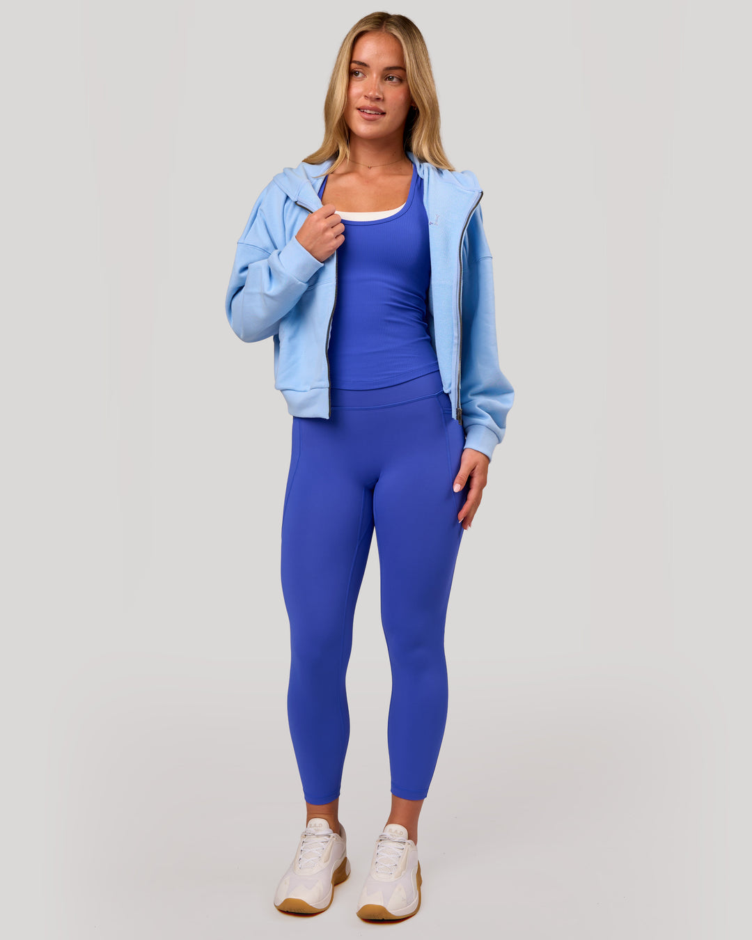 Woman wearing Distress French Terry Full Zip Hoodie - Open Air | Model: Issy | Size: XS - view 6