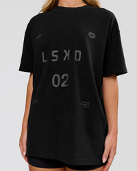 Woman wearing Game Plan Heavyweight FLXCotton Oversized Tee - Black | Model:Issy | Size:XS | Thumbnail Index: 14