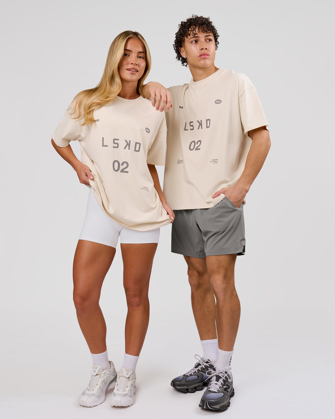 Woman wearing Game Plan Heavyweight FLXCotton Oversized Tee - Vanilla Bean | Model:Issy | Size:XS - view 13