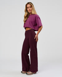 Woman wearing Go-To FLXCotton Oversized Tee - Boysenberry-White | Model:Issy | Size:XS | Thumbnail Index: 4