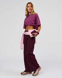 Woman wearing Go-To FLXCotton Oversized Tee - Boysenberry-White | Model:Issy | Size:XS | Thumbnail Index: 8