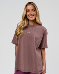 Woman wearing Go-To FLXCotton Oversized Tee - Cocoa Powder Washed-White | Model:Issy | Size:XS | Thumbnail Index: 0