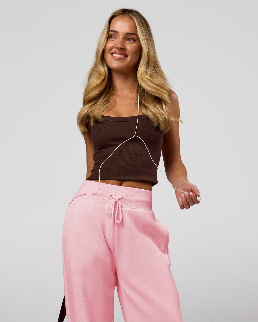Woman wearing Go-To FLXCotton Rib Scoop Tank - Hot Chocolate | Model:Issy | Size:XS - view 14