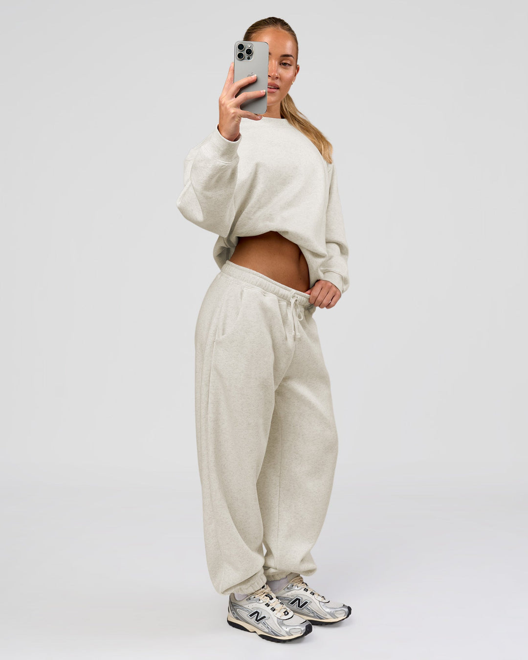 Woman wearing Go-To Oversized Sweater - Silver Marl | Model:Issy | Size:XS - view 9