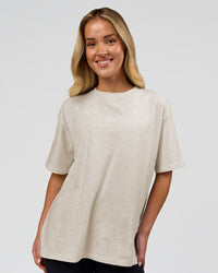 Woman wearing Go-To Script FLXCotton Oversized Tee - Silver Marl-White | Model:Issy | Size:XS | Thumbnail Index: 0