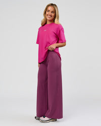 Woman wearing Go-To Script FLXCotton Oversized Tee - Ultra Pink-White | Model:Issy | Size:XS | Thumbnail Index: 3