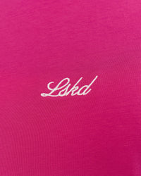 Woman wearing Go-To Script FLXCotton Oversized Tee - Ultra Pink-White | Model:Issy | Size:XS | Thumbnail Index: 5