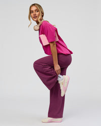Woman wearing Go-To Script FLXCotton Oversized Tee - Ultra Pink-White | Model:Issy | Size:XS | Thumbnail Index: 8