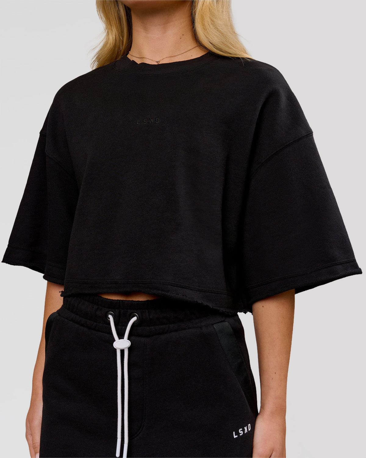 Woman wearing Go-To Terry Oversized Tee - Black | Model:Issy | Size:XS - view 2