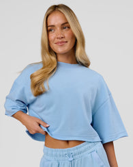 Woman wearing Go-To Terry Oversized Tee - Open Air | Model:Issy | Size:XS