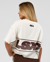 Woman wearing Inline Heavyweight FLXCotton Oversized Tee - Off White-Hot Chocolate | Model:Issy | Size:XS | Thumbnail Index: 9